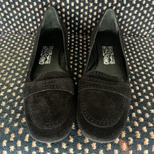 New Salvatore Ferragamo Black Suede Flats Shoes Penny Loafers Women s 9 2A NWOB