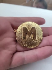 Vintage Monogram Letter Initial Scarf Clip Pin Brooch 1.5" Diameter Gold Tone