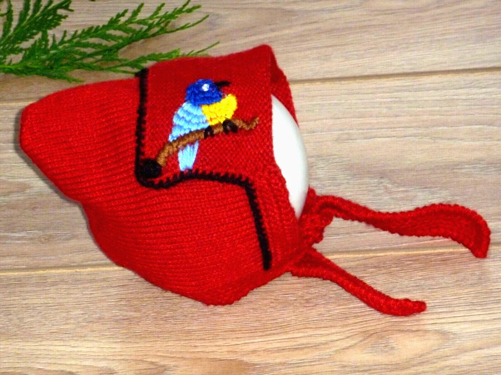 Knitted Baby Hat Infant 0-3 to 36months Red Bonnet Beanie Embroidered Handmade