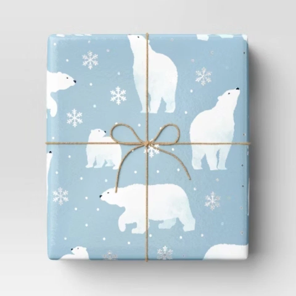 30" 25 sq ft Christmas Roll Wrap White Polar Bears on Blue - Wondershop - Image 2 of 3