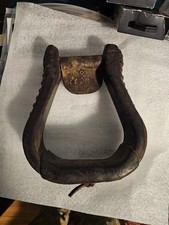 Vintage Cowboy Leather Covered Oxbow Stirrup w/ Leather Stitched Sides! 