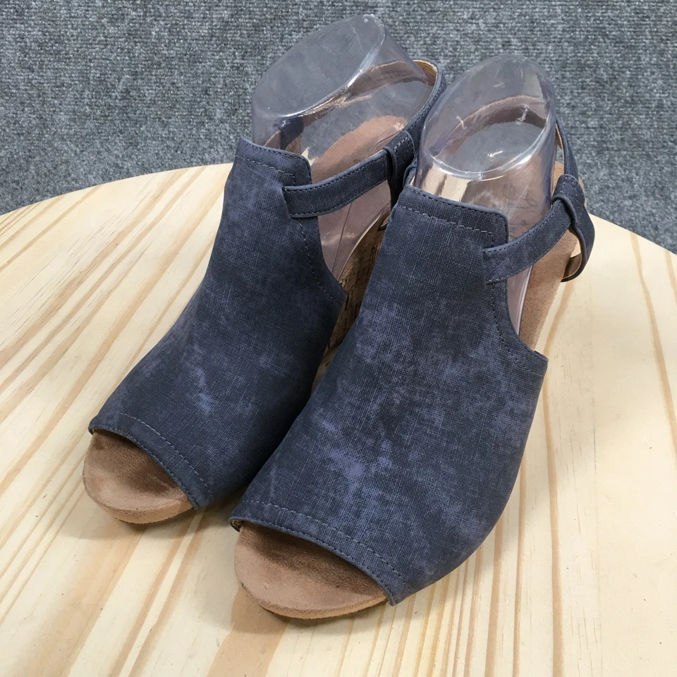 Life Stride Wedge Womens Size 10M Harlow Navy Blue Casual Cork Peep Toe Sandals - Image 3 of 4