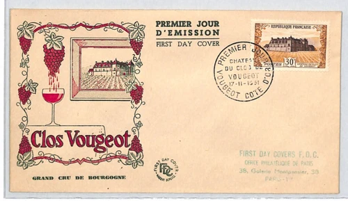 FRANCE 1951 FDC Clos Vougeot Wine First Day Cover ILLUSTRATED 4th Centenary RF83