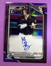 2024 Bowman Rikuu Nishida 1st  Chrome Auto Purple Refractor /250 White Sox