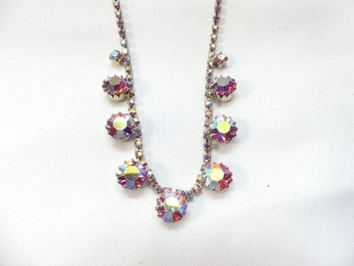 Vintage 1950's Pink Iridescent Aurora Borealis Cut Crystal Necklace