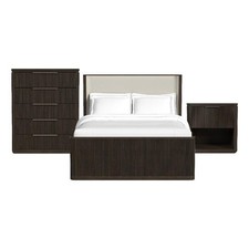 Sutton Queen UPH 3PC Bedroom Set with White Fabric in Dark Brown