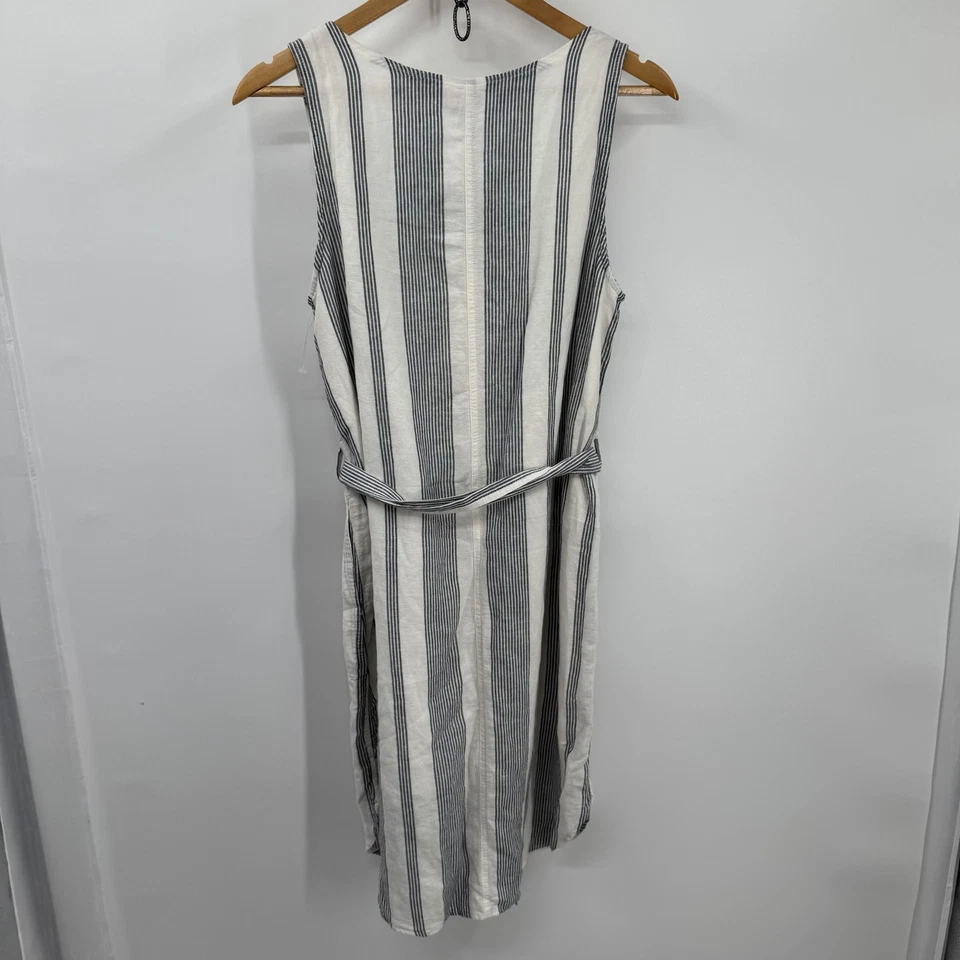 Vestido feminino Eddie Bauer S mistura de linho midi listrado bolsos com cinto praia casual - Imagem 3 de 4