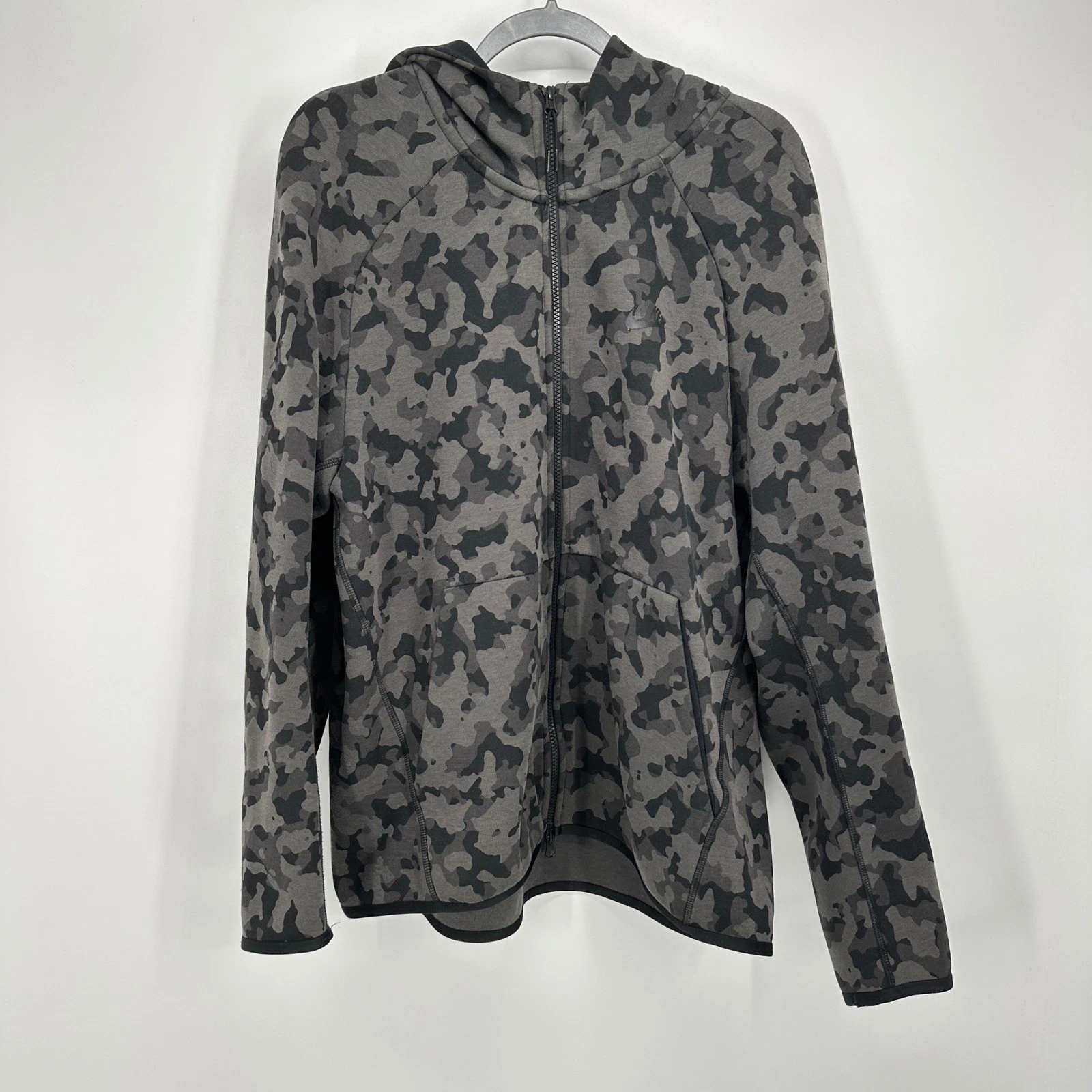 Nike Tech Fleece Camo Hoodie Jacket Men's Large Black Gray Full Zip Athleisure