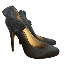 Badgley Mischka Black Satin Bow Stiletto Heels Pumps Party Shoes Sz7