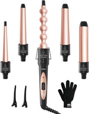 Versatile 5-in-1 Curling Iron: Fast Heat Up  Heat-Resistant Gloves Included