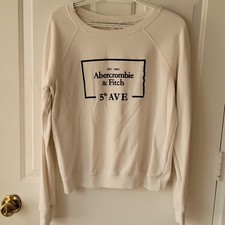 Abercrombie Fitch Beige Graphic Logo Crewneck Pullover Sweatshirt Men L