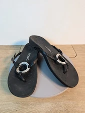 Vionic Karina Sandals Women 9 Black Thong Post Ortho Adjustable Strap Support