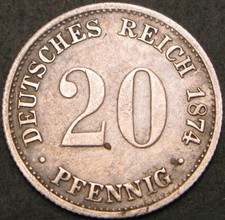 GERMANY (Empire) 20 Pfennig 1874B - Silver .900 - VF/XF - 763 ¤