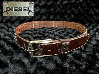 Diesel Men Belt With Studs Logo Brown Total length 103cm Luxury