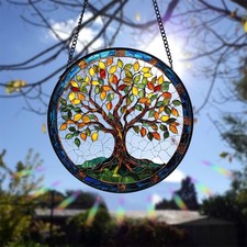 Stained Glass Tree of Life Suncatcher   Handmade Window Hanging Decor