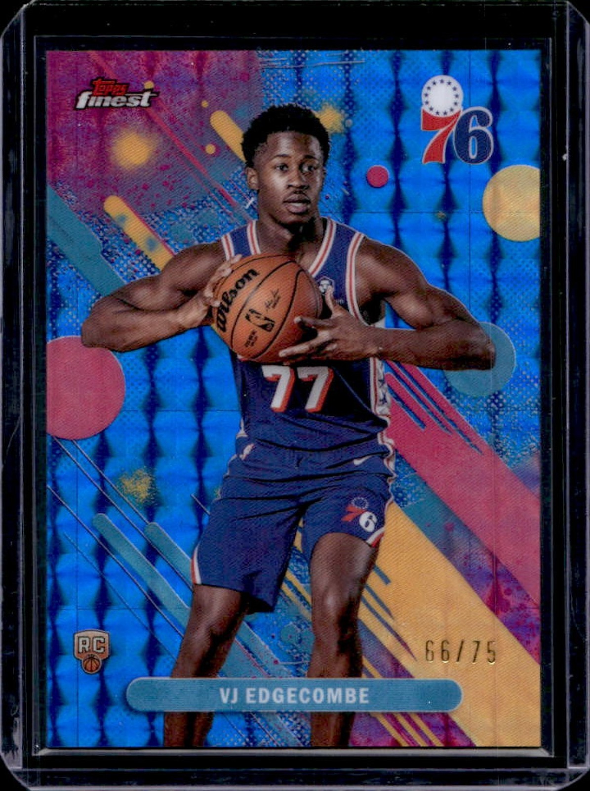 2025-26 Topps Finest VJ Edgecombe Common RC Blue Geometric Refractor #/75 76ers