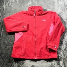 The North Face Girls Full Zip Fleece Jacket Pink Coral Embroidered Logo Size L