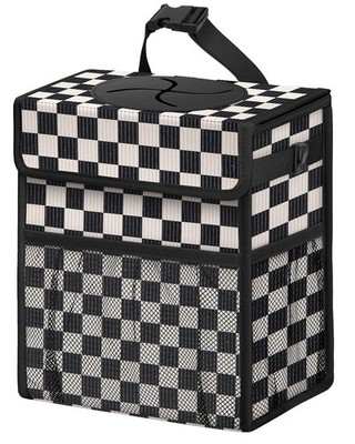 Corduroy Car Trash Can with Lid and Mesh Pockets - Leakproof Organizer,Multip...