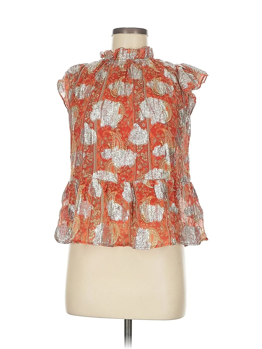 Let Me Be Women Orange Sleeveless Blouse 8 Petites
