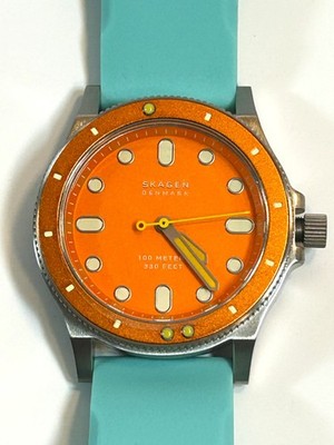 Skagen Orange Dial Turquoise Strap Watch SKW2915 New with Tags