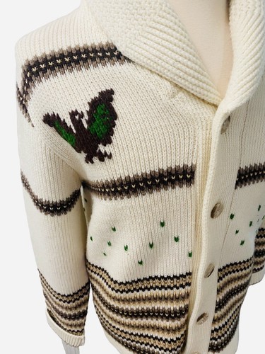 Vintage Caldwell Wolle Strick Pullover Cardigan Knit-Rite Canada Vögel L 50er 60er - Bild 3 von 14