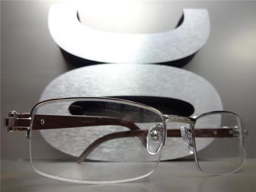 Vintage Square Silver & Wooden Eyeglasses For Men – Classy Retro Clear Lens-1348944