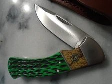 Remington Mountain Elk Lockback Pocket Knife Bone Zebra Wood Leather Sheath New