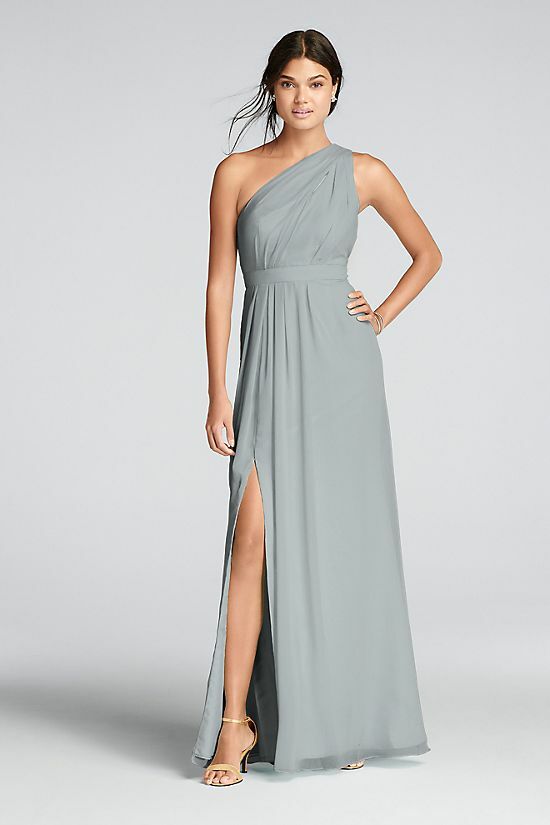 grey bridesmaid dresses david's bridal David's Bridal Pewter Floor-Length Bridesmaid Dresses
