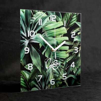 Horloge Murale En Verre Moderne Aquarelle Feuilles 30x30 Cm - Mouvement Quartz - Marque Coloray