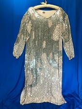 VGC vtg 1920's/flapper-style champagne pink silk/rayon-lined Vneck dress, LRG