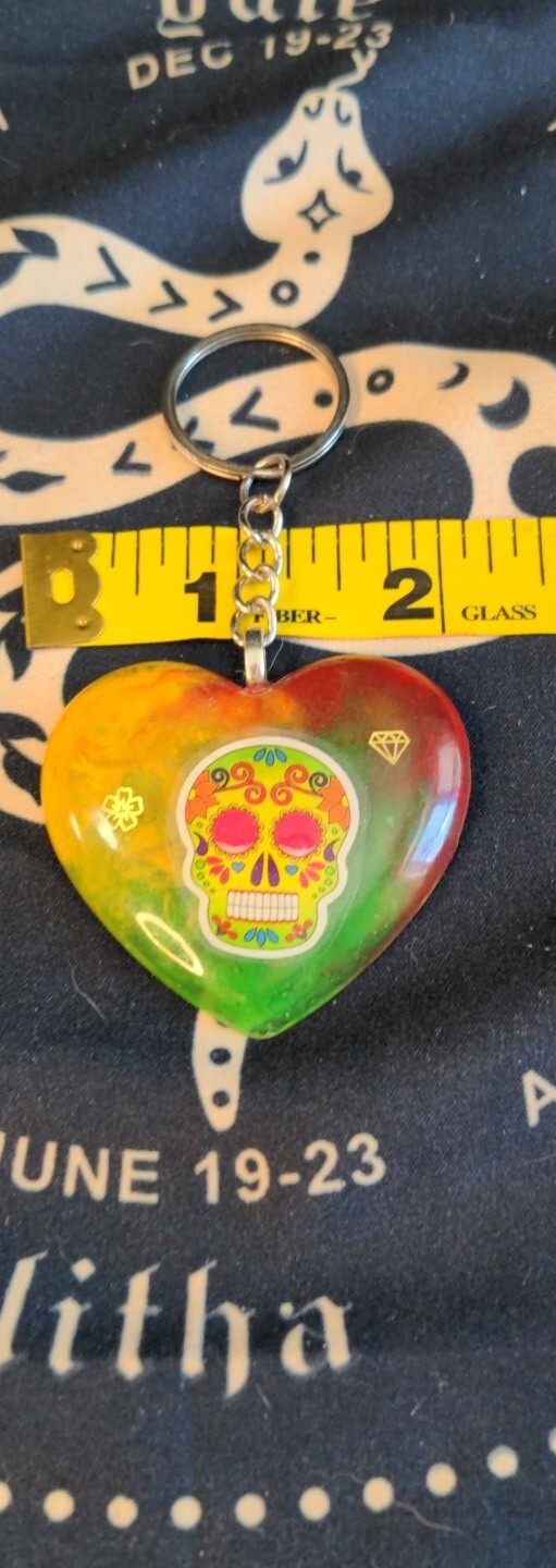 Handcrafted Resin Halloween Skull Keychain 2