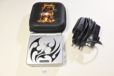 Nintendo Game Boy Advance SP Silver Tribal Edition 2004 with cords