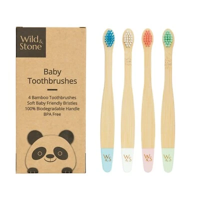 WILD AND STONE Baby Bambus Zahnbürste - extra weiche Borsten - 4er Pack
