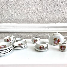 Vintage Miniature Porcelain Child's Play Toy Tea Set 16 pcs Image of Boy  Girl