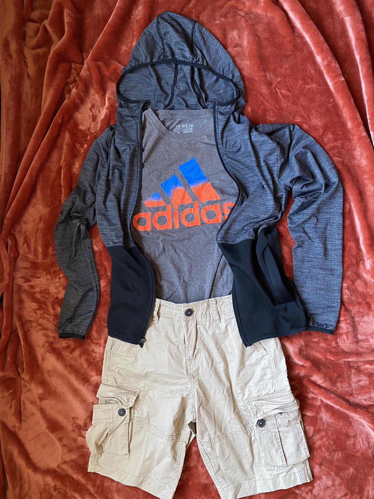 Teen Boy Outfit - Size 28 Aeropostale Shorts,  Adidas T-shirt, Champion Jacket