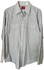 Vintage Plains Western Wear Pearl Snap Button Shirt Men Long Sleeve Stripe Large