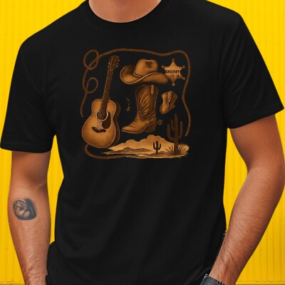 T-Shirt Western Musik   Cowboy Gitarre Motiv für Country Fans, Funshirt Geschen