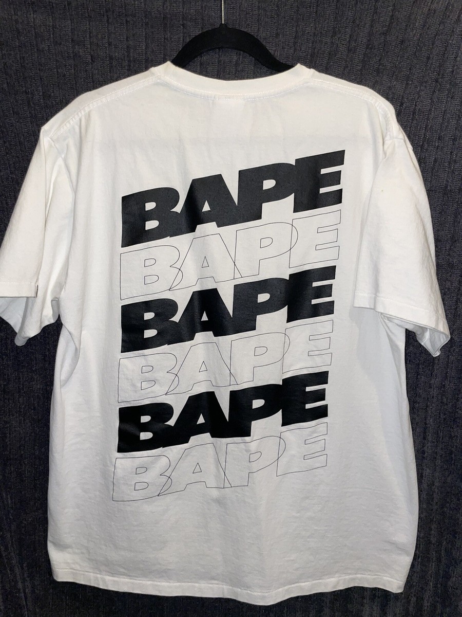 Bape Motor Sport Wide Shirt シャツ　XL Bape T Shirt XL White & Black Motorsport Logo Ape Front Bape