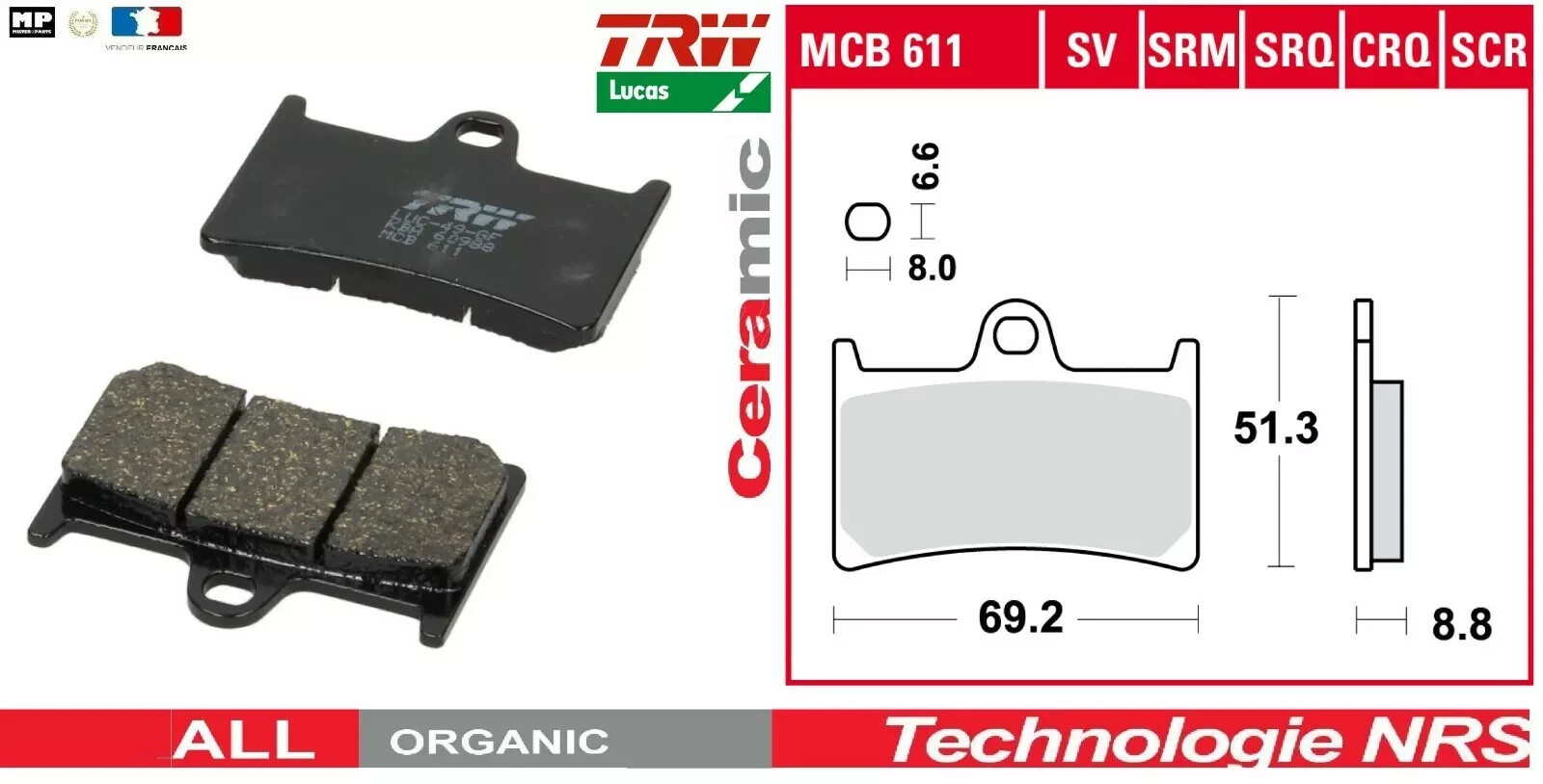 Plaquettes de frein avant TRW MCB611 pour réparer le freinage usé de FZ6 S2