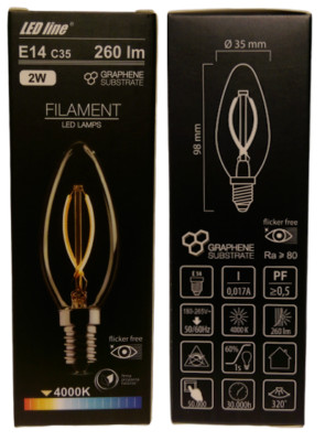 LED 2 Watt E14 Lampe 260 Lumen Kerze Neutralweiß Filament 4000K N/W 180-260V