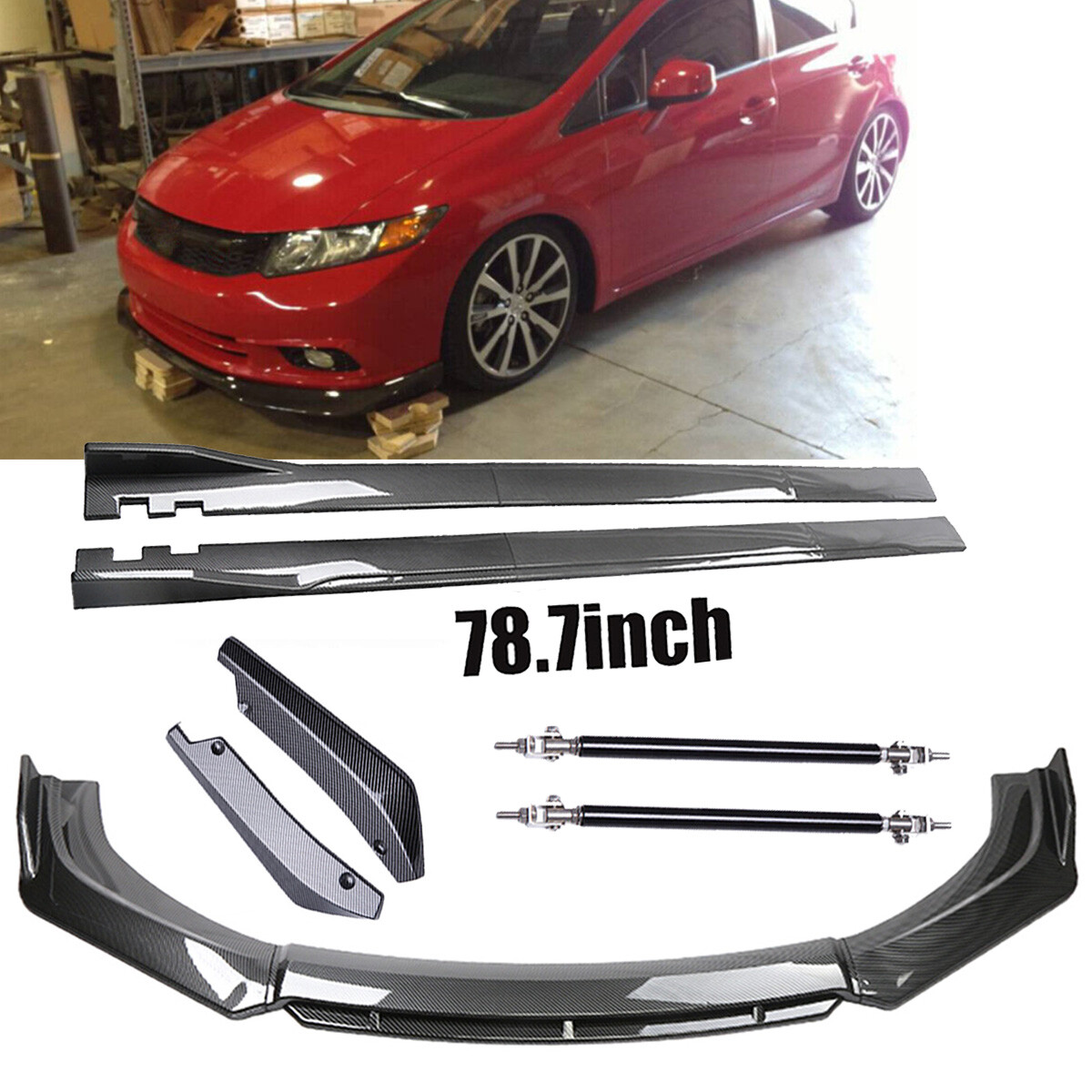 For Honda Civic Carbon Fiber Side Skirt Rear Front Bumper Lip Splitter