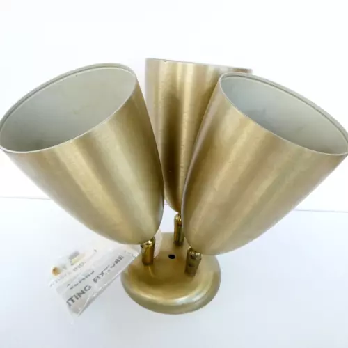 Prescolite Swiv-O-Lite  Triple 3-Cone Fixture Goldtone Brass Fittings MCM VTG