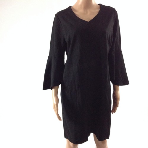 Chicos F45 Womens Sheath Dress Ponte Flare Sleeve V-Neck Size 6 Black Solid New - 第 1/7 張圖片