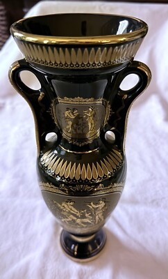 Vintage Greek Vase With 24k Gold And Platinum Motif 