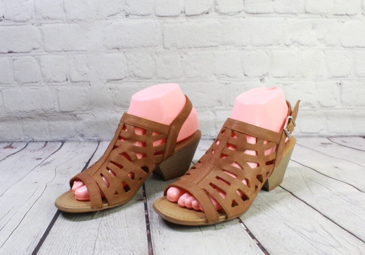 BOC Women s Dixie Tan Leather Slingback Peep Toe Block Heel Sandal