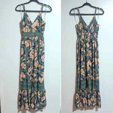 Miami Geeen Pink Floral Button Front Crochet Detail Maxi Dress Small
