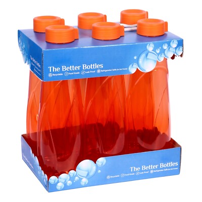 6 x 950ml Orange BPA frei Stapelbar Kunststoff Kühlschrank Flaschen Wiederverwendbare Wasserflasche