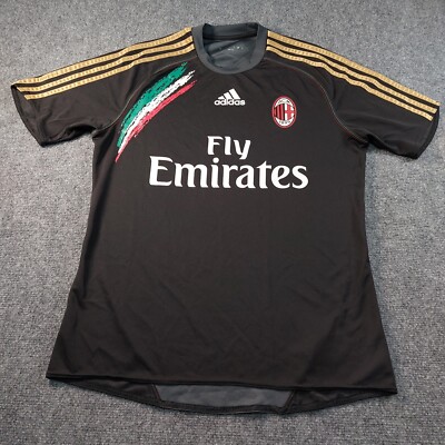 AC Milan Adidas Soccer Jersey Men's Medium Black 2013 Formotion Fly Emirates