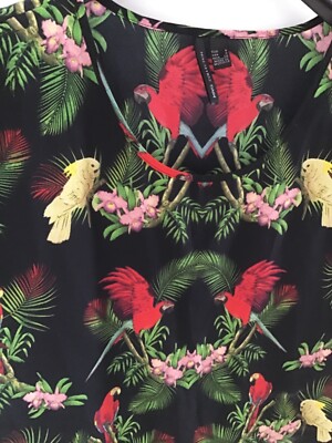 mng collection blusenshirt S(M) papagei print floral schwarz boho blogger