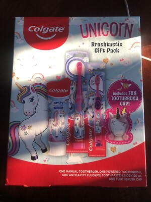 *Colgate* Unicorn  Brushtastic Gift Pack 2 Toothbrushes 1 Tube 1 Toothbrush Cap 